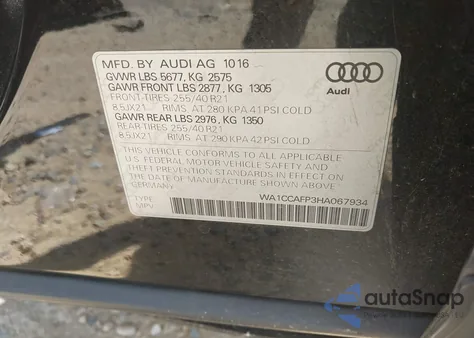 2017 Audi Sq5 3.0T Premium Plus из США, поврежденный, VIN WA1CCAFP3HA067934